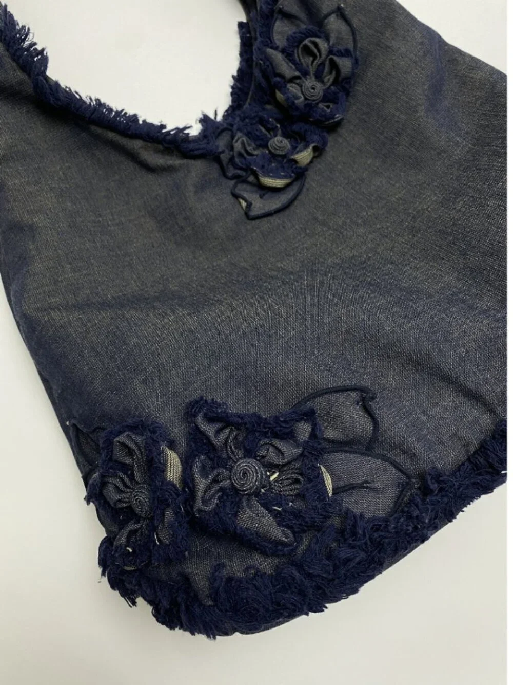 Cortile Denim Hobo Bag w/ Floral Appliqué